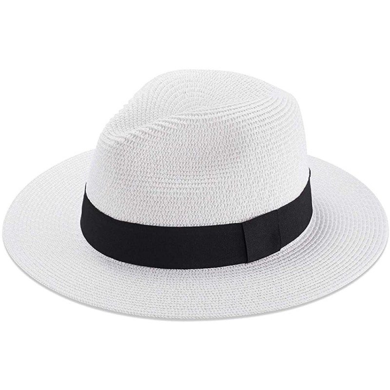 Sun Hats Women Straw Hat Panama Fedoras Beach Sun Hats Summer Cool Wide Brim UPF50+ - White a - CO18U0D2YI3 $27.19
