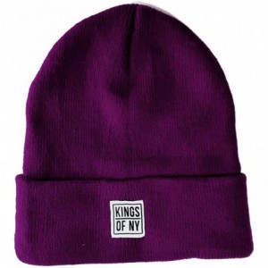 Skullies & Beanies Mini Logo Cuffed Knit Winter Beanie Hat - for Men and Women - Purple - CK18KMQZX6K $18.32