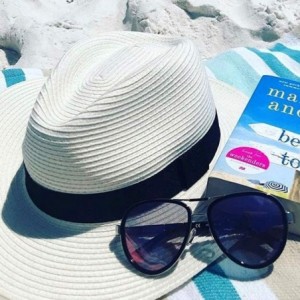 Sun Hats Women Straw Hat Panama Fedoras Beach Sun Hats Summer Cool Wide Brim UPF50+ - White a - CO18U0D2YI3 $27.19