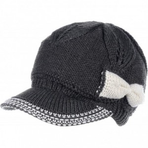 Skullies & Beanies Womens Winter Visor Cap Beanie Hat Wool Blend Lined Crochet Decoration - Charcoal Bow - CZ18WDNG9C2 $34.10