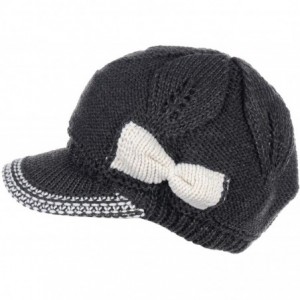 Skullies & Beanies Womens Winter Visor Cap Beanie Hat Wool Blend Lined Crochet Decoration - Charcoal Bow - CZ18WDNG9C2 $34.10
