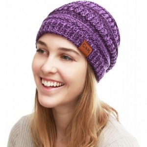Skullies & Beanies Soft Stretch Cable Knit Warm Chunky Beanie Skully Winter Hat - 2. Two Tone D. Purple - CV186UKH6UC $26.86
