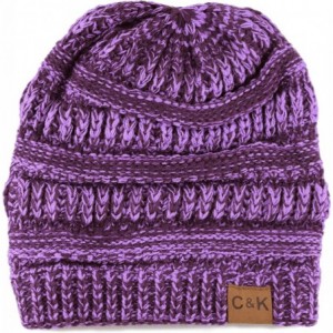 Skullies & Beanies Soft Stretch Cable Knit Warm Chunky Beanie Skully Winter Hat - 2. Two Tone D. Purple - CV186UKH6UC $22.08