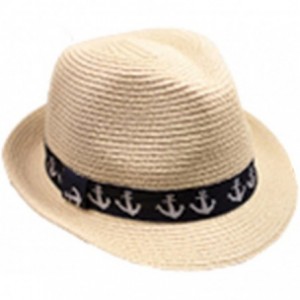 Fedoras Fedora Straw Hat for Mens Women Sun Beach Derby Panama Summer Hats w Brim Black to White - Tan Nautical - CX184XLAOW8...