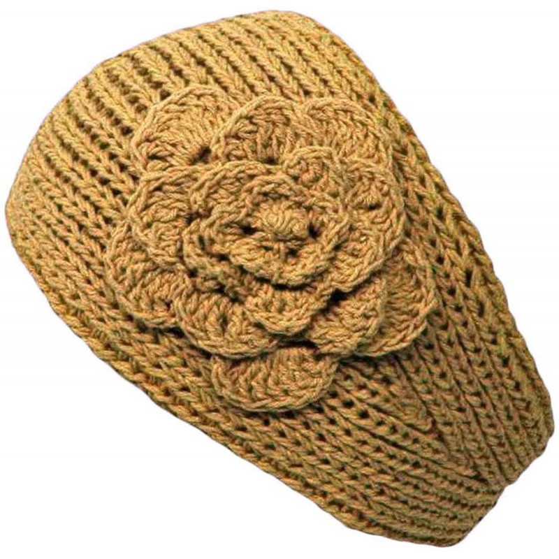 Cold Weather Headbands Knit Handmade Headband With Flower - Beige - CG118R4QO7V $30.14