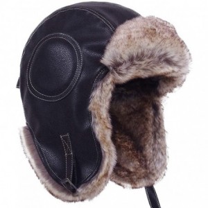 Bomber Hats Russian Trapper Soviet Ushanka Bomber Hat - Leather Earflap Fur Lined Winter Cap for Men Women - Black/Leather - ...