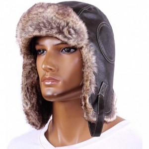 Bomber Hats Russian Trapper Soviet Ushanka Bomber Hat - Leather Earflap Fur Lined Winter Cap for Men Women - Black/Leather - ...