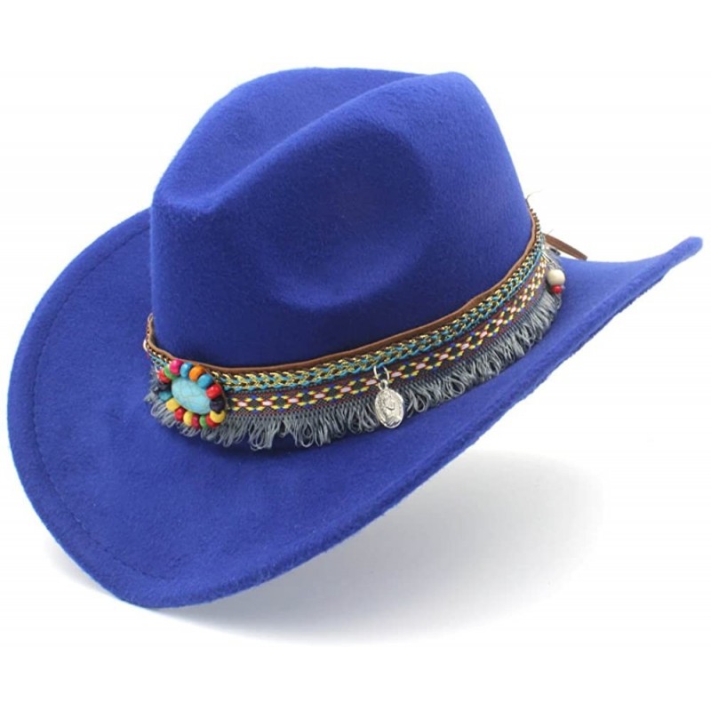 Cowboy Hats Fashion Women Men Western Cowboy Hat for Lady Tassel Felt Cowgirl Sombrero Caps - Blue - C418DAX4TTX $50.20
