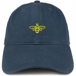 Baseball Caps Bee Embroidered Brushed Cotton Dad Hat Cap - Navy - CF185HMGIAO $33.92