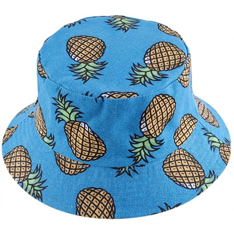 Bucket Hats Unisex Print Bucket Hat Cute Sun Hat Summer Packable Reversible Fisherman Cap - Pineapple Blue - CU194YK6095 $23.68