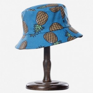 Bucket Hats Unisex Print Bucket Hat Cute Sun Hat Summer Packable Reversible Fisherman Cap - Pineapple Blue - CU194YK6095 $23.68
