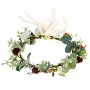 Headbands Adjustable Bridal Flower Garland Headband Flower Crown Hair Wreath Halo Boho Bridal Flower Wreath (B-Green) - CW18X...