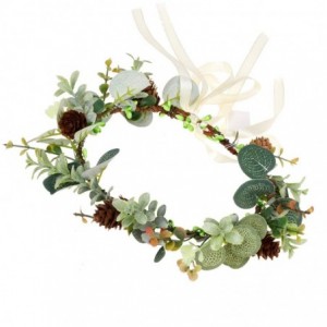 Headbands Adjustable Bridal Flower Garland Headband Flower Crown Hair Wreath Halo Boho Bridal Flower Wreath (B-Green) - CW18X...