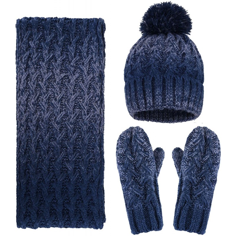 Skullies & Beanies Women's Winter 3 Piece Cable Knit Beanie Hat Gloves & Scarf Set - Shade Navy - CQ186HEIN32 $61.76