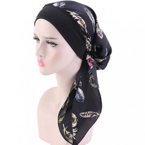 Skullies & Beanies Women Vintage Silky Turbans Bonnet Elastic Wide Band Multifunction Printing Hat Chemo Hair Loss Cap - F-bl...