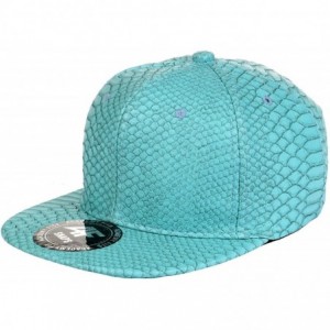 Baseball Caps Faux Leather Python Skin Flat Bill Adjustable Strapback CP - Teal - CO11SFSPWXL $27.77