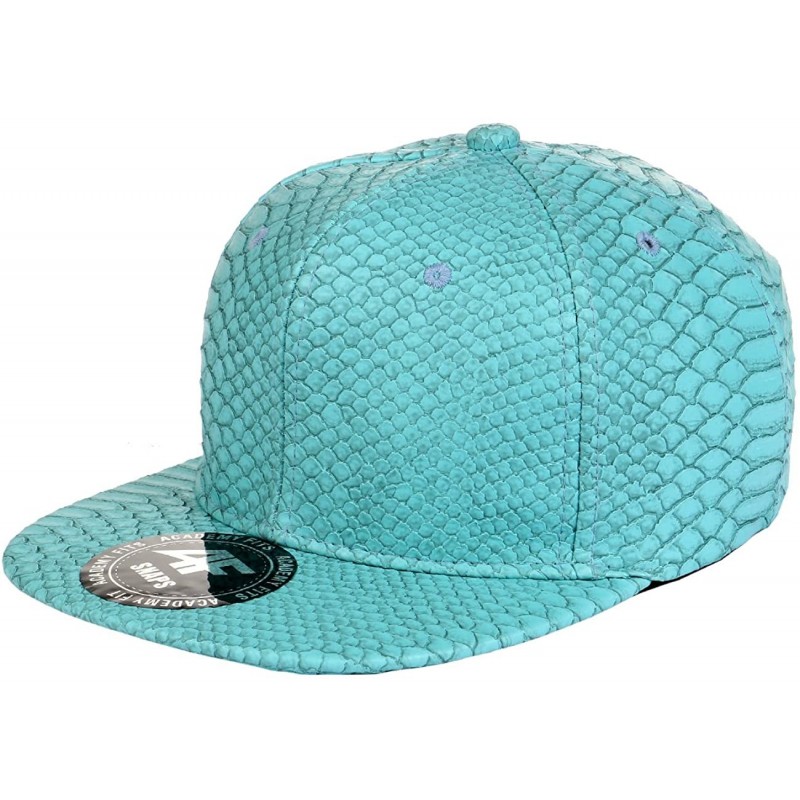 Baseball Caps Faux Leather Python Skin Flat Bill Adjustable Strapback CP - Teal - CO11SFSPWXL $25.73