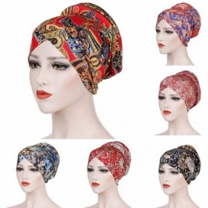 Balaclavas Head Scarf for Women Turban Knotted Vintage Flower Print Full Cover Fit-Head Wraps 2019 Winter New Cap - Red - CY1...