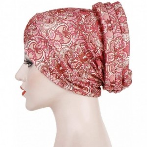 Balaclavas Head Scarf for Women Turban Knotted Vintage Flower Print Full Cover Fit-Head Wraps 2019 Winter New Cap - Red - CY1...