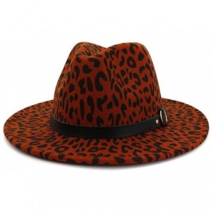 Fedoras Women's Wide Brim Felt Fedora Panama Hat with Leopard Belt Buckle - Z-wine Red - CK1935WCSX3 $30.24