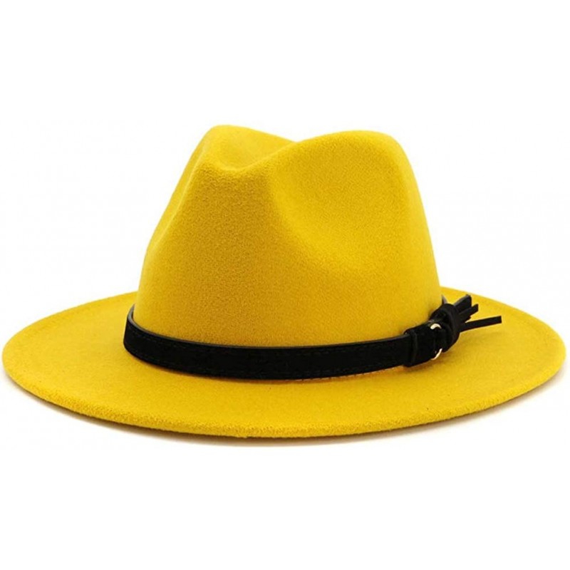Fedoras Men & Women Vintage Wide Brim Fedora Hat with Belt Buckle - Black Belt-yellow - CM18WODISTW $41.40