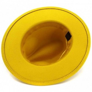 Fedoras Men & Women Vintage Wide Brim Fedora Hat with Belt Buckle - Black Belt-yellow - CM18WODISTW $41.40