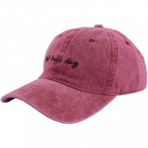 Baseball Caps Bad Hair Day Dad Baseball Cap Embroidery Distressed Adjustable Vintage Hat - Wine Red - C518GRQCKZW $26.47