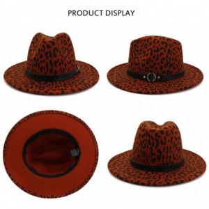 Fedoras Women's Wide Brim Felt Fedora Panama Hat with Leopard Belt Buckle - Z-wine Red - CK1935WCSX3 $26.07