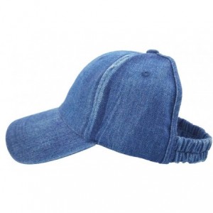 Baseball Caps Backless Ponytail Hats Pony Caps Baseball for Women Elastic-Visor (Denim Blue) - Denim Blue - C018SS2HQH4 $30.40
