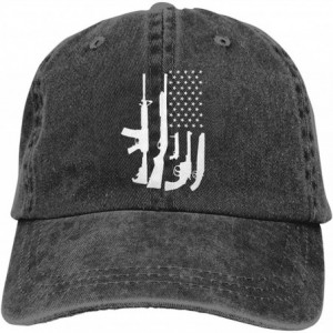 Baseball Caps Men's American Flag with Machine Gun Hat Washed Adjustable Baseball Ca - American Flag With Gun - Black - CX18Z...