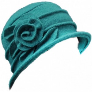 Fedoras 100% Wool Dome Bucket Hat Winter Cloche Hat Fedoras Cocktail Hat - B-turquoise - C218IZSA02N $26.45