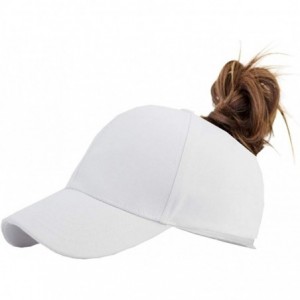 Baseball Caps Cotton Ponytail Hats Baseball for Women Adjustable Solid Color - White - CX18GNSWU7G $25.25