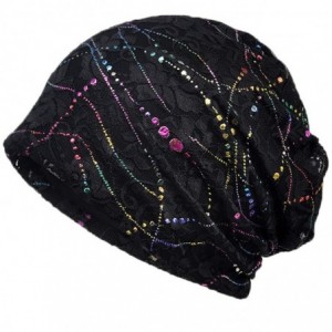 Skullies & Beanies Chemo Headwear for Women-Boho Beanie Cap Turban Headband Soft Sleep Beanie Hats - Chemo Headwear Lace Blac...