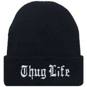 Skullies & Beanies Winter Warm Knit Thug Life Beanie Hat for Men and Women Winter Cap Skully Letter Beanie - Black - C112BGF9...
