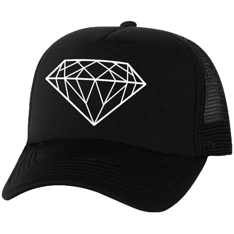 Baseball Caps Diamond Truckers Mesh Snapback hat - Black - C111NKH1R6X $35.92