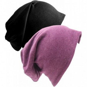 Skullies & Beanies 2 Pack Cotton Slouchy Beanie Hats- Chemo Headwear Caps for Women and Men - Purple/Black - CO187W94QGE $33.58
