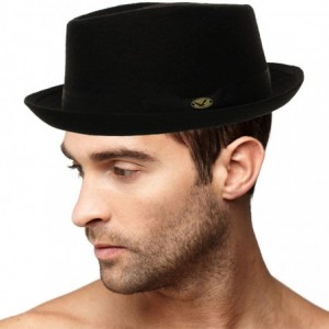 Fedoras Men's Winter 100% Wool Porkpie Derby Fedora Trilby Ribbon Solid Hat - Black - CJ1863S2AAZ $43.23