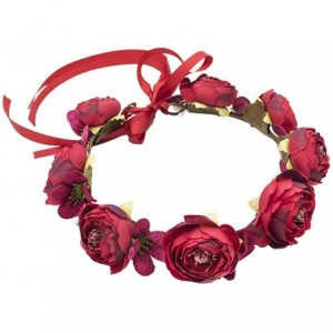 Headbands Adjustable Flower Headband Floral Garland Crown Halo Headpiece Boho with Ribbon Wedding Festival Party - Q - CI18ST...