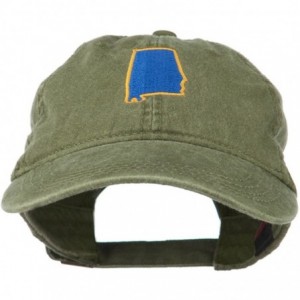 Baseball Caps Alabama State Map Embroidered Washed Cap - Olive - CO11NY2S613 $40.41