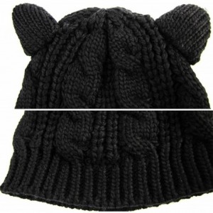 Skullies & Beanies Women's Hat Cat Ear Crochet Braided Knit Caps with Punk 3D Cat Stud Earring - Cat Ear Hat_yellow - CP11HCU...