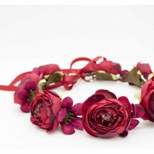 Headbands Adjustable Flower Headband Floral Garland Crown Halo Headpiece Boho with Ribbon Wedding Festival Party - Q - CI18ST...