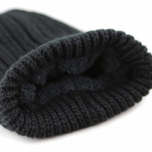 Skullies & Beanies Winter Big Slouchy Chunky Thick Stretch Knit Beanie Fleece Lined Beanie Without Pom Hat - 1. Straight Blac...