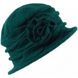 Fedoras Women's Floral Trimmed Wool Blend Cloche Winter Hat - Model a - Kallaite - C6188T0YOYL $38.66