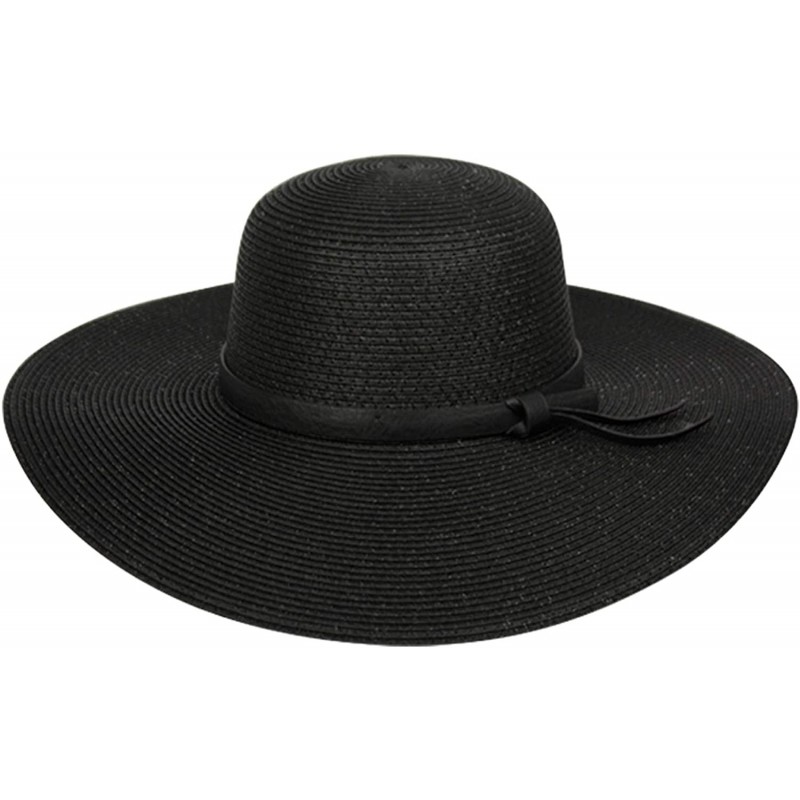 Sun Hats Women's Braid Straw Wide Brim Fedora Hat UPF 50+ w/Adjustable Drawstring - Fl2251 Black - CS18E29U3W8 $41.08
