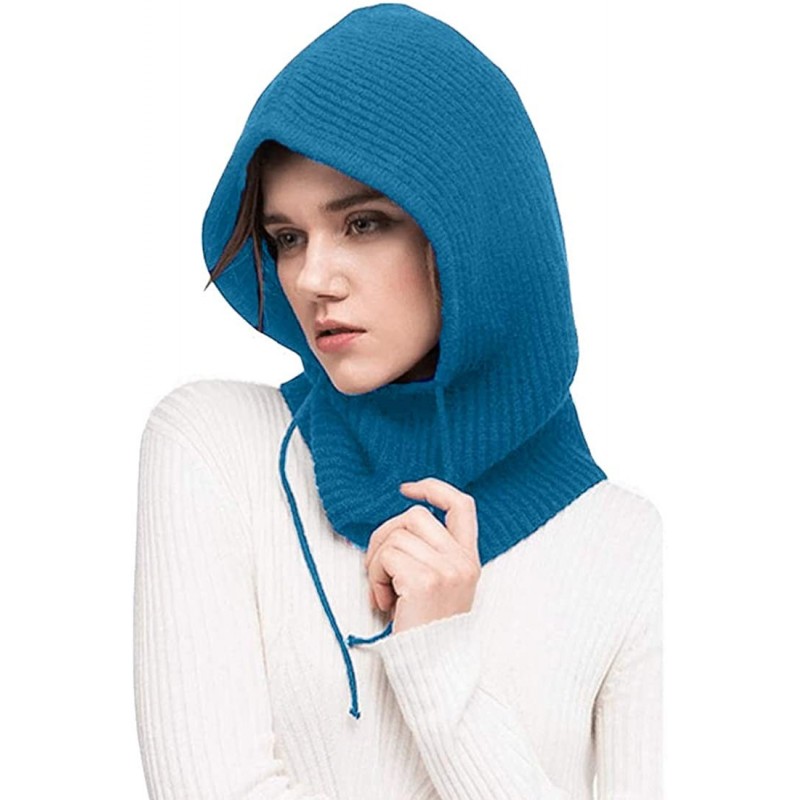 Balaclavas Balaclava Hood hat Windproof Soft Cashmere Fleece Knitted Ski Face Mask for Men Women Children - Peacock Blue - C0...