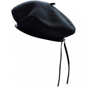 Berets Women's Adjustable Solid Color Wool Artist French Beret Hat - Black - C918G6RS9ZX $21.25