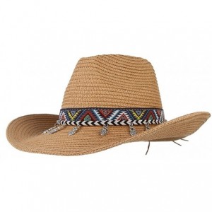 Cowboy Hats Cowboy Hat Western Style Cowboy Straw Hat Shapesble Brim Band & Pendant Decor - Camel - C618D65QAAW $24.11