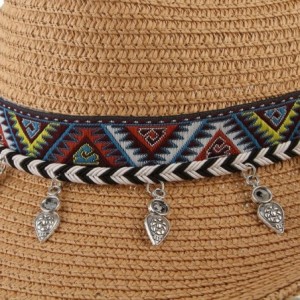 Cowboy Hats Cowboy Hat Western Style Cowboy Straw Hat Shapesble Brim Band & Pendant Decor - Camel - C618D65QAAW $20.36
