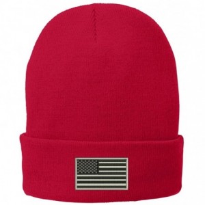 Skullies & Beanies US American Flag Grey Embroidered Winter Folded Long Beanie - Red - C612MZ1KM0E $29.70