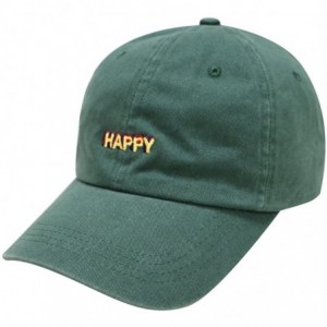 Baseball Caps Happy Small Embroidered Cotton Baseball Caps - Hunter Green - CU12HVG2MH1 $23.71